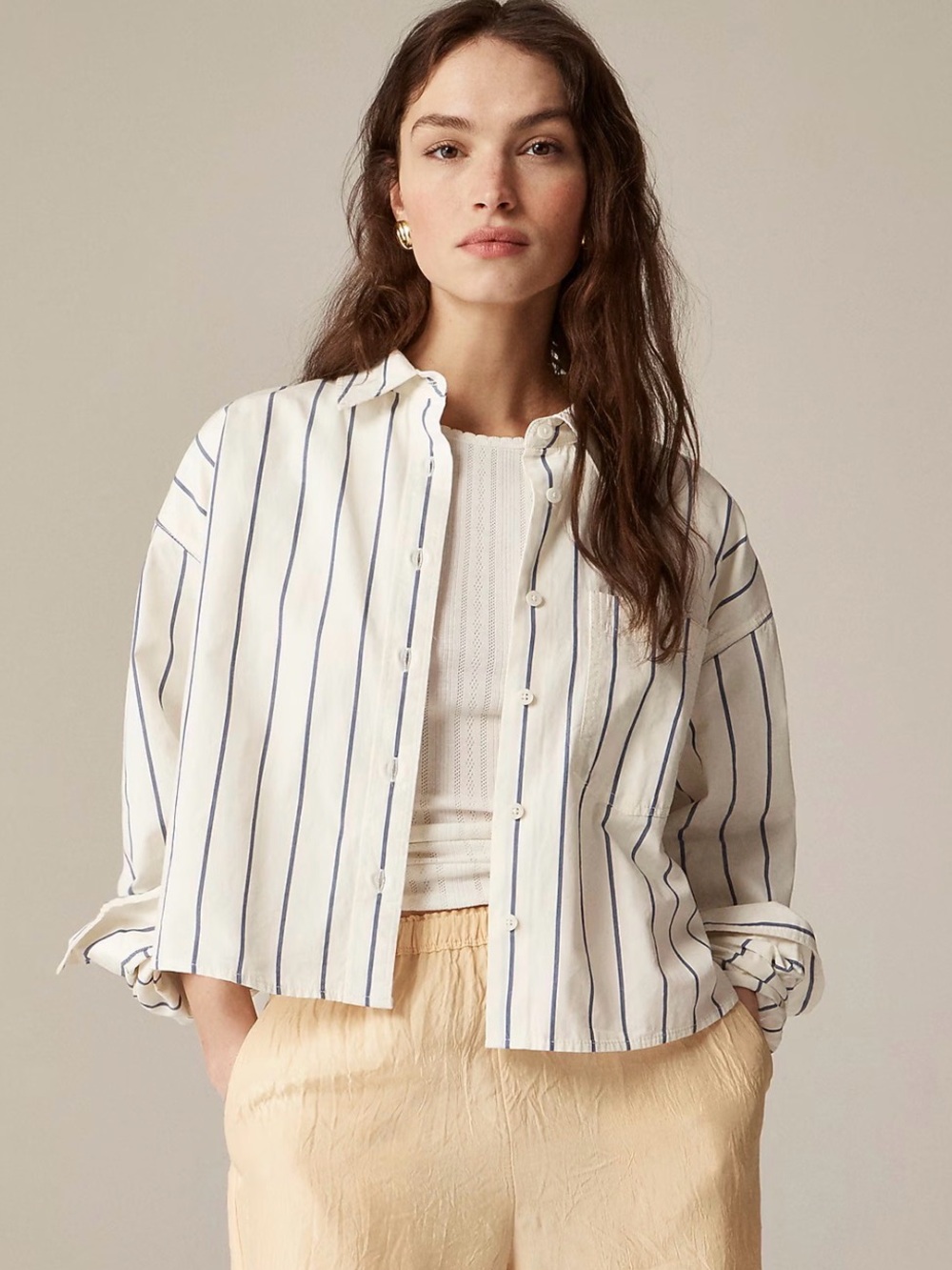 J. Crew Étienne cropped button-up shirt in stripe